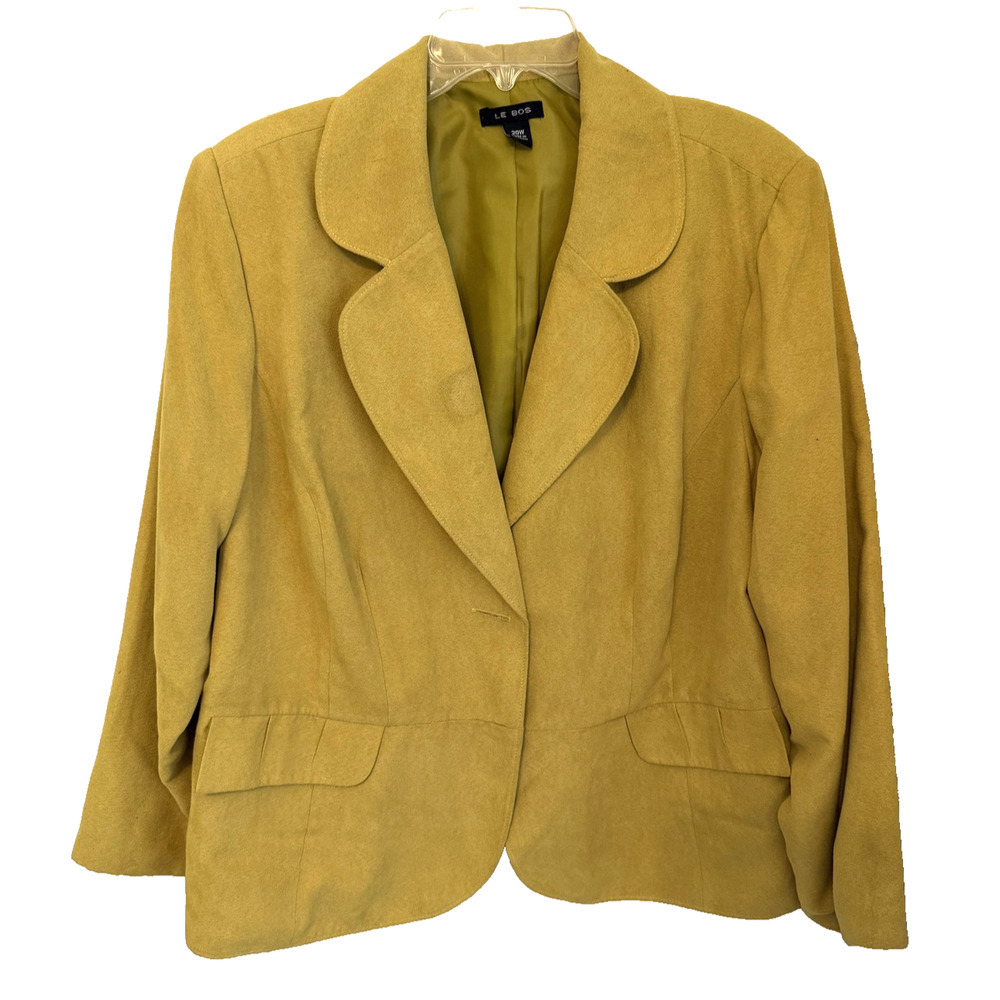 Le Bos Blazer Womens 20W Yellow Mustard Suede Plus Sz‎ Colorful Career Date Nite